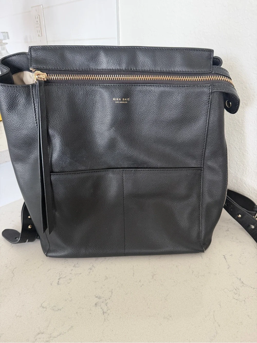 MINA BAIE Harper Backpack Leather Midi Black/Gold